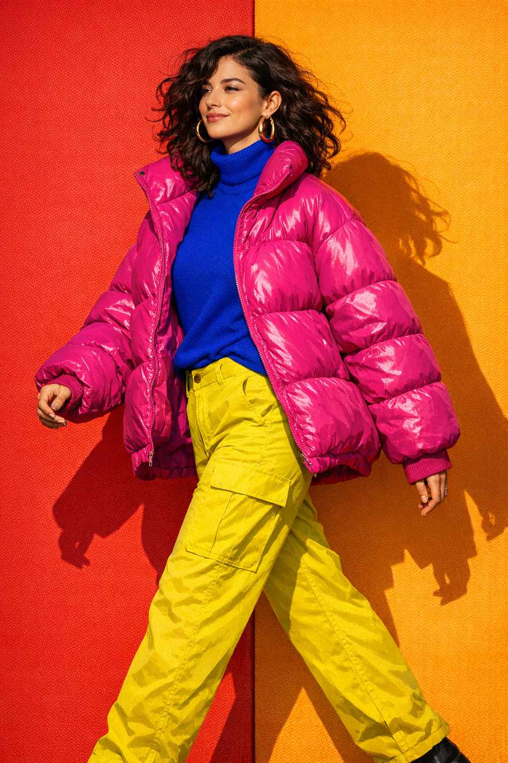 Color-block editorial · hot magenta + cobalt + electric yellow