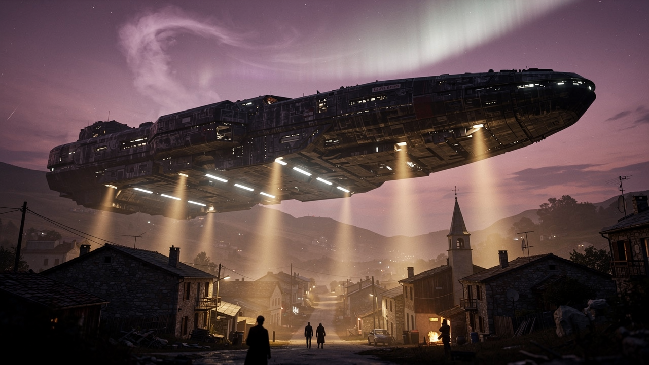 The Arrival · vast hovering starship · cathedral-scale silence